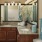 a bathroom with a large mirror