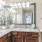 a bathroom with a large mirror